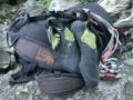 Shoes, harness and biners