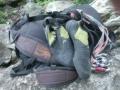 Shoes, harness and biners